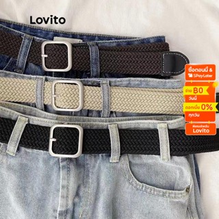 Lovito เข็มขัดถักลำลอง สีพื้น ผ้าทอ ยืดได้ แฟชั่นสำหรับผู้ชายและผู้หญิง L50AD160 (กาแฟ/ออฟไวท์/ดำ)