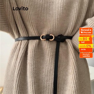 Lovito เข็มขัดหนังเทียม หัวเข็มขัดโลหะ สำหรับผู้หญิง L50AD154 (สีน้ำตาล/ดำ)