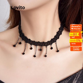 Lovito สร้อยคอโชคเกอร์ลำลอง ลูกปัด สำหรับสตรี L46AD002 (สีดำ)