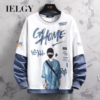 IELGY เสื้อกันหนาว คอกลม ทรงหลวม พิมพ์ลาย สไตล์เกาหลี สําหรับผู้ชาย