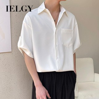 IELGY เสื้อเชิ้ตแขนสั้น ผ้าเรยอน สไตล์เกาหลี อินเทรนด์ เบา และคุ้นเคย สําหรับผู้ชาย