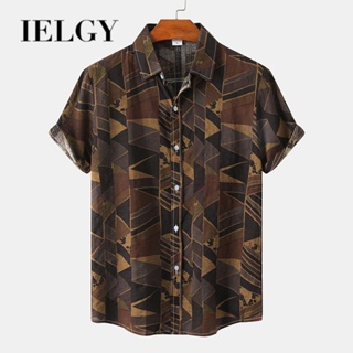 IELGY เสื้อเชิ้ตแขนสั้น คอปก แบบบาง เข้ากับทุกการแต่งกาย แฟชั่นเรียบง่าย สําหรับผู้ชาย