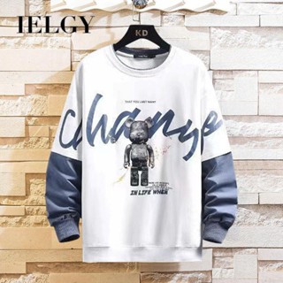 IELGY เสื้อกันหนาว คอกลม ทรงหลวม พิมพ์ลาย สไตล์ฮ่องกง สําหรับผู้ชาย