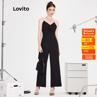 Lovito จั๊มสูทหรูหรา ทรงห่อ สำหรับสตรี L51ED149 (สีดำ)