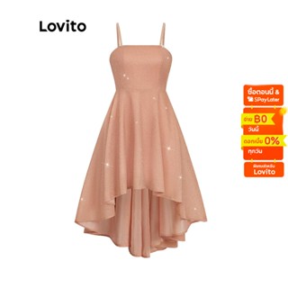 Lovito ชุดเดรส มีซิป ข้อสั้น หรูหรา สีพื้น L41ED017 (สีชมพู)