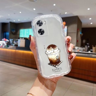 เคส oppo A57 2022 A77S 4G เคสโทรศัพท์มือถือแบบใส ลายการ์ตูนกาแฟน่ารัก 3D แฟชั่น สําหรับ 2023