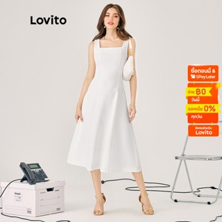 Lovito เดรสแขนกุด คอเหลี่ยม สีพื้น สไตล์หรูหรา แฟชั่นผู้หญิง L37ED061 (สีขาว)