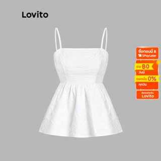 Lovito เสื้อสายสปาเก็ตตี้ มีระบาย แต่งสม็อค สีพื้น สไตลลำลอง สำหรับผู้หญิง L45ED004 (สีขาว)