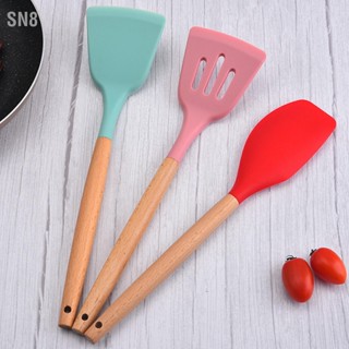 SN8 12pcs Cooking Utensils Set Silicone Colorful Wood Handle Kitchen Utensil