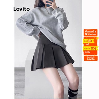 Lovito กระโปรงสั้น พร้อมซับใน สีพื้น สไตล์ลำลอง สำหรับผู้หญิง L49AD091 (สีเทา)