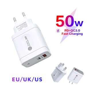 อะแดปเตอร์ชาร์จไฟ 50W USB TYPE C A+C 2 พอร์ต PD QC 3.0 อะแดปเตอร์ชาร์จเร็ว สําหรับเดินทาง