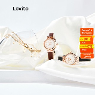 Lovito นาฬิกาข้อมือควอตซ์ ลำลอง ขนาดเล็ก สายหนัง สีพื้น สำหรับผู้หญิง L50AD097 (หลากสี)