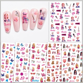 มาถึงการตกแต่งเล็บสะท้อนแสง Pink For Barbie Nail Stickers Gilded Gradient Laser Nail Butterfly Stickers 3d Adhesive Color Nail Stickers Barbie