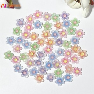 ตามมาตกแต่งเล็บ Luminous Five-petal Flower Manicure Jewelry Gradient Color Fine Flash Print Flower Resin DIY Accessories Hairpin Nail Decoration veemm