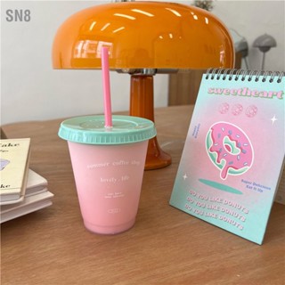 SN8 ถ้วยกาแฟพลาสติกถ้วยน้ำน่ารักความจุขนาดใหญ่พร้อมฝาฟางสำหรับดื่มเย็นในฤดูร้อน