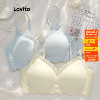 Lovito บราสายเดี่ยว แบบไร้รอยต่อ ขอบหยัก สีพื้น สไตล์ลำลอง สำหรับผู้หญิง L50AD057 (สีแอปริคอท/สีเขียวอ่อน/สีฟ้าอ่อน/สีดำ)