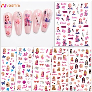 มาถึงการตกแต่งเล็บสะท้อนแสง Pink For Barbie Nail Stickers Gilded Gradient Laser Nail Butterfly Stickers 3d Adhesive Color Nail Stickers Barbie veemm