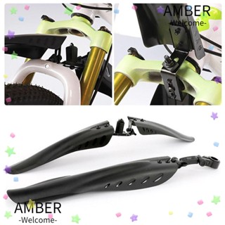 Amber บังโคลนหน้า หลัง พลาสติก แบบหนา แบบพกพา ทนทาน สีดํา สําหรับจักรยานเสือภูเขา 1 ชุด