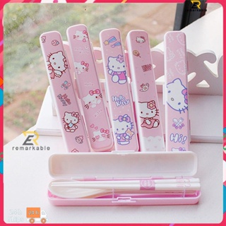 Ready stock Sanrio Environmental Protection Tableware Portable Fall-resistant Plastic Chopsticks Spoon Fork Set Cute Student 1 Set 4pcs/3pcs Pattern Random เด่น_th