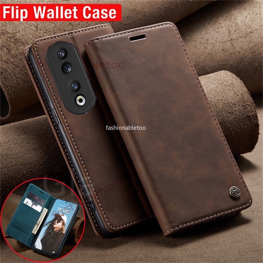 เคสโทรศัพท์มือถือหนัง ผิวด้าน ฝาพับแม่เหล็ก พร้อมช่องใส่บัตร และขาตั้ง สําหรับ Huawei Honor 90 pro L