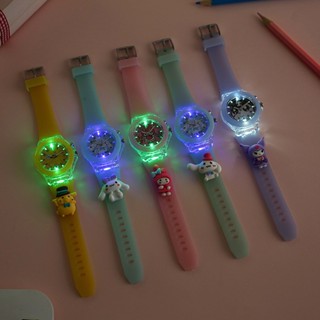 Sanrio นาฬิกาข้อมือ ลายการ์ตูนคิตตี้ มีไฟ Led 7 สี สําหรับเด็กนักเรียน