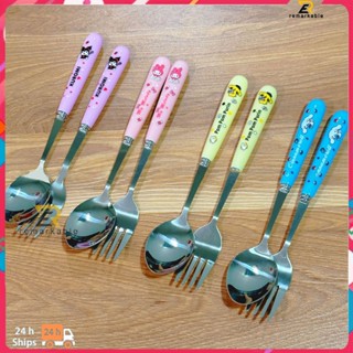 พร้อมส่ง Sanrio Portable Tableware Cartoon Stainless Steel Chopsticks Spoon Fork ใช้ซ้ำได้ไม่จำกัดเพศ