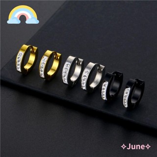 June ต่างหูห่วงเหล็ก ทรงกลม คุณภาพสูง สําหรับผู้ชาย 2 ชิ้น
