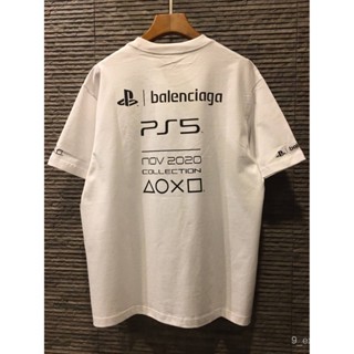 （พร้อมส่ง） leee  HG BALENCIAGA X PS5 PLAYSTATION NOV  COLLECTION COTTON T-SHIRT เสื้อยืดคอกลมแขนสั้น เพลย์สS-5XLผ้าฝ้ายแ