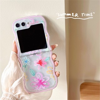 เคสโทรศัพท์มือถือ TPU แบบนิ่ม ลายดอกไม้ สีน้ํา สําหรับ Samsung Z Flip 5 Z Flip 4 Z Flip 3