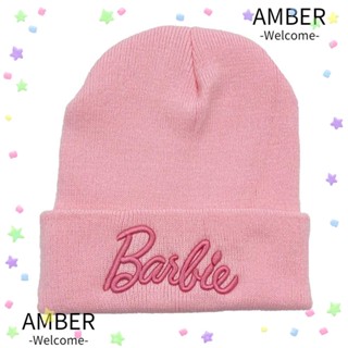 Amber หมวกถัก ผ้าวูล แบบสวมหัว ปักลายแมว สีชมพู แฟชั่น สําหรับตุ๊กตาบาร์บี้