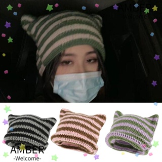 Amber หมวกบีนนี่ หมวกกะโหลกหูแมวน่ารัก สไตล์ญี่ปุ่น ฤดูใบไม้ร่วง ฤดูหนาว สําหรับผู้หญิง