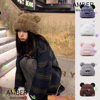 Amber หมวกถักแฟชั่น แต่งหูหมี ฤดูใบไม้ร่วง ฤดูหนาว