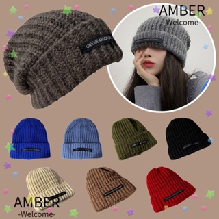 Amber หมวกถัก หมวกสกี ขนสัตว์ ลําลอง นุ่ม อบอุ่น ฤดูหนาว สําหรับผู้หญิง ผู้ชาย