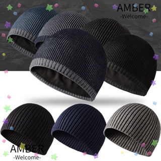 Amber หมวกบีนนี่ ผ้าถัก 9 แบบ สีพื้น น่ารัก สําหรับผู้หญิง / ผู้ชาย