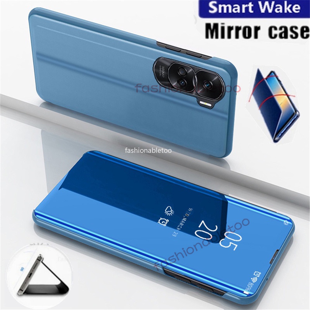 เคสโทรศัพท์มือถือหนัง ฝาพับอัจฉริยะ กันกระแทก พร้อมกระจก สําหรับ Huawei Honor 90 Lite 90lite Honor90