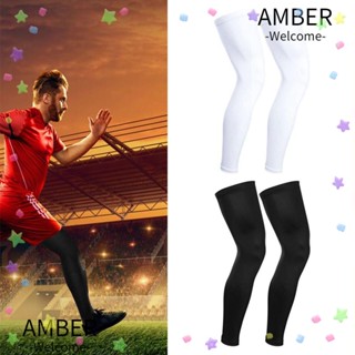 Amber ปลอกสวมหุ้มหัวเข่า ผ้าไนล่อน ยืดหยุ่น ระบายอากาศ ป้องกันเส้นเลือดขอด สีดํา ขาว สําหรับวิ่ง