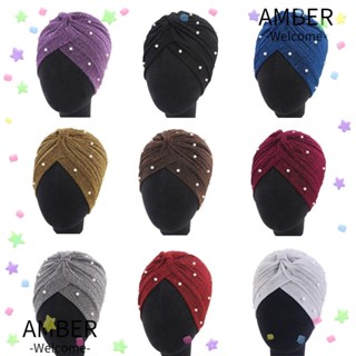 Amber หมวกบีนนี่ ผ้าโพกหัว ผ้าโพลีเอสเตอร์ สีพื้น สําหรับเด็กทารก