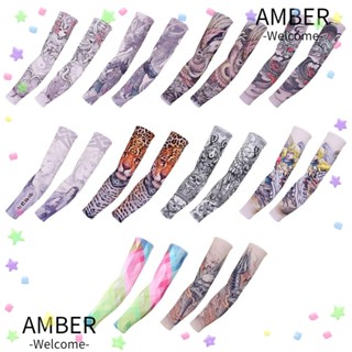 Amber ปลอกแขน ลายดอกไม้ ให้ความอบอุ่น ป้องกันรังสียูวี 1 คู่