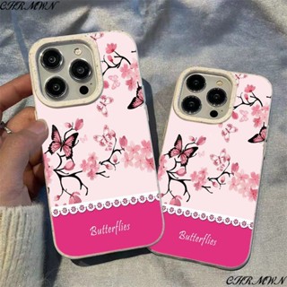 เคสโทรศัพท์มือถือ ลายดอกพีช และผีเสื้อ รวมทุกอย่าง สําหรับ Apple Iphone 15 14 13pro 12 11xsmax xr WDKT