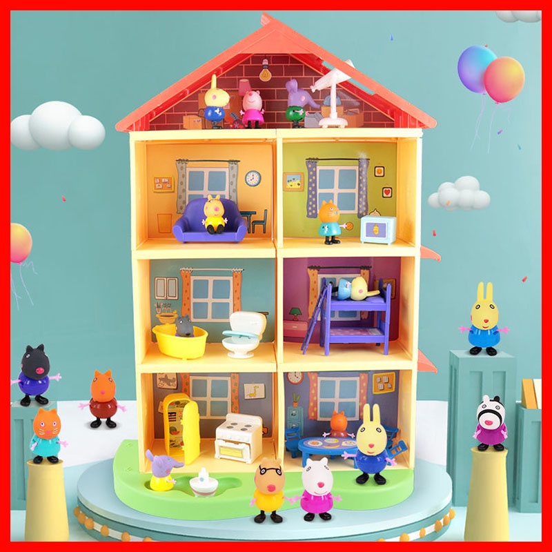 ชุดของเล่นบ้านตุ๊กตา Piglet Peppa Play House Wine A Family of Four 25 ตัว สําหรับผู้หญิง เฟอร์นิเจอร์ ตุ๊กตา โมเดล