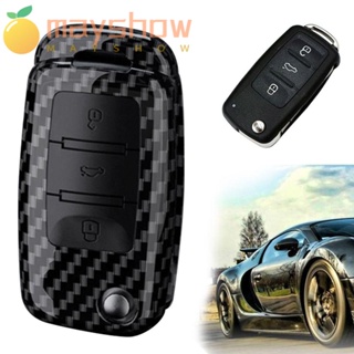 Mayshow ปลอกกุญแจรีโมทรถยนต์ คาร์บอนไฟเบอร์ ABS สําหรับ VW Volkswagen Polo Golf Passat Beettle Tiguan Seat Leon