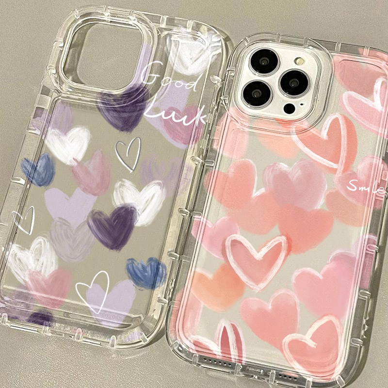 เกาหลีรักภาพวาดถุงลมนิรภัยป้องกันการวางโทรศัพท์มือถือ TPU เคสอ่อนสำหรับ iPhone 11 14 15 12 13 Pro Max 6 7 8 Plus XS Max