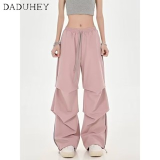 DaDuHey🎈 Womens  American Style Retro High Waist Straight Pants Slimming Wide-Leg Casual Cargo Pants