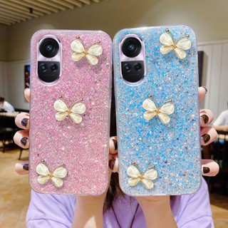 เคสโทรศัพท์มือถือ ซิลิโคนนิ่ม ใส ลายผีเสื้อ 3D ประดับเลื่อม วิบวับ หรูหรา สําหรับ OPPO Reno10 Reno 10 Pro Reno 10pro+ 5g Reno 10 Pro Plus