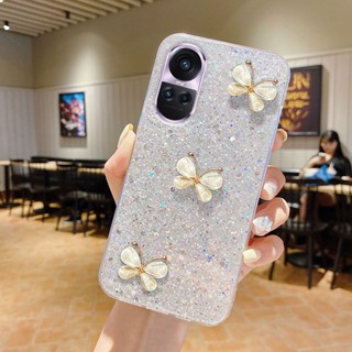 เคสโทรศัพท์มือถือ ซิลิโคนนิ่ม ใส ลายผีเสื้อ 3D ประดับเลื่อม วิบวับ หรูหรา สําหรับ OPPO Reno10 Reno 10 Pro Reno 10pro+ 5g Reno 10 Pro Plus