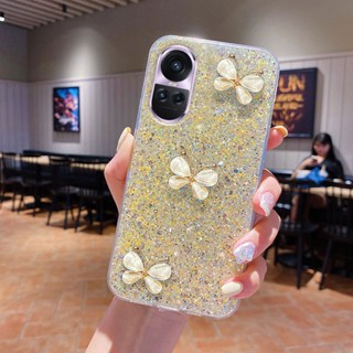 เคสโทรศัพท์มือถือ ซิลิโคนนิ่ม ใส ลายผีเสื้อ 3D ประดับเลื่อม วิบวับ หรูหรา สําหรับ OPPO Reno10 Reno 10 Pro Reno 10pro+ 5g Reno 10 Pro Plus