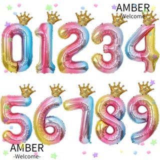 Amber ลูกโป่งฟอยล์อลูมิเนียม ไล่โทนสี รูปมงกุฎ ขนาดเล็ก 32 นิ้ว สําหรับวันเกิด งานแต่งงาน วันเกิด เด็กผู้หญิง 3 ชิ้น