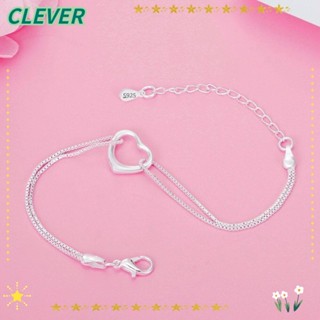 Clever สร้อยข้อมือเงินแท้ 925 รูปหัวใจ ปรับได้ เครื่องประดับ สําหรับผู้หญิง