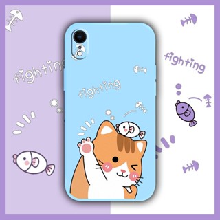 Cartoon cat Phone Case For iphone XR Liquid silicone shell Lens package Solid color Camera all inclusive protective case