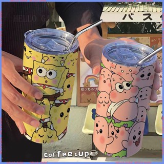 🥤Animation Peripheral Limited Water Cup🥤กระติกน้ําร้อน สเตนเลส ทรงสี่เหลี่ยม ลาย SpongeBob แบบพกพา สําหรับสํานักงาน